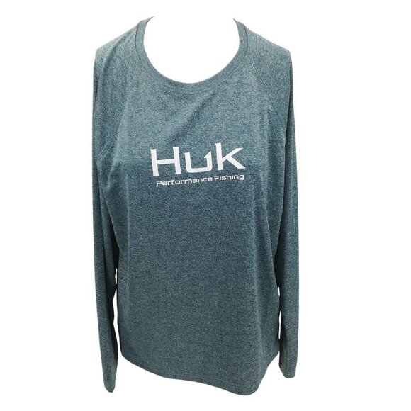 Huk Tops - Huk Performance Fishing Long Sleeve Blue Shirt Size L Wicking Athletic Logo